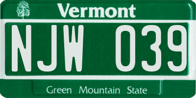 VT license plate NJW039