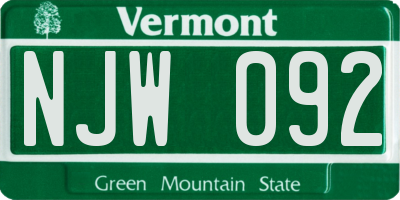 VT license plate NJW092