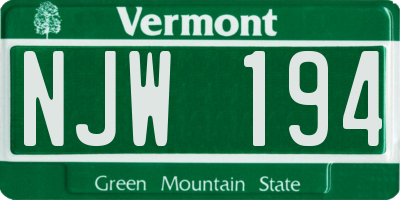 VT license plate NJW194