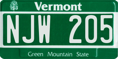 VT license plate NJW205