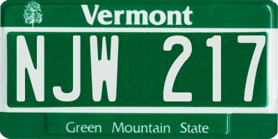 VT license plate NJW217