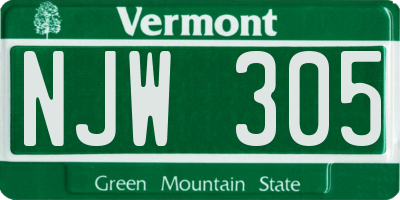VT license plate NJW305