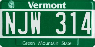 VT license plate NJW314