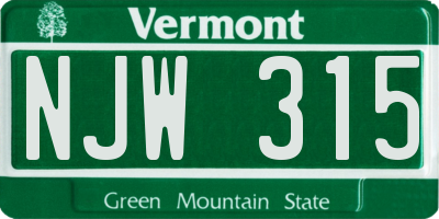 VT license plate NJW315