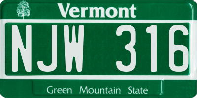 VT license plate NJW316