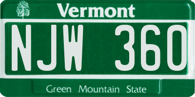 VT license plate NJW360