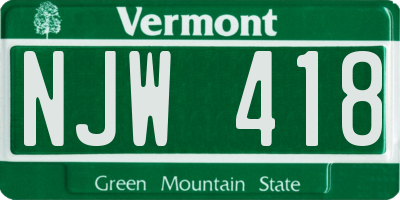 VT license plate NJW418