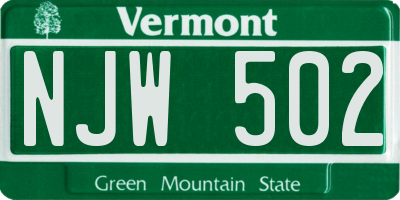 VT license plate NJW502