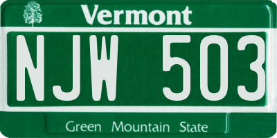 VT license plate NJW503