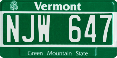 VT license plate NJW647