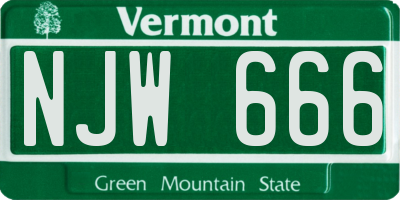 VT license plate NJW666