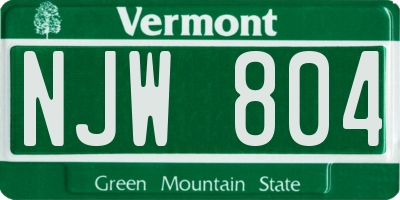VT license plate NJW804