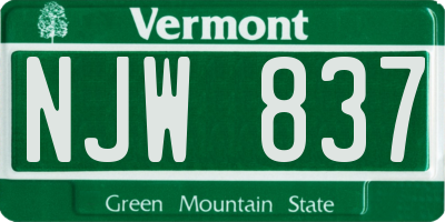 VT license plate NJW837