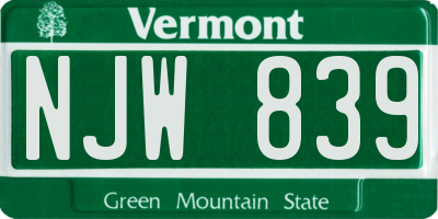 VT license plate NJW839