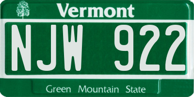 VT license plate NJW922