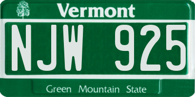 VT license plate NJW925