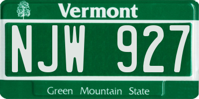 VT license plate NJW927