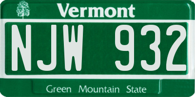 VT license plate NJW932
