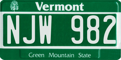 VT license plate NJW982