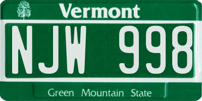 VT license plate NJW998