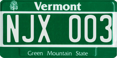 VT license plate NJX003
