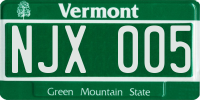 VT license plate NJX005