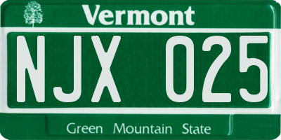 VT license plate NJX025