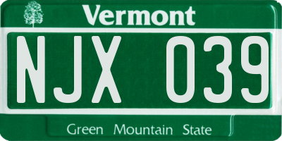 VT license plate NJX039
