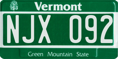 VT license plate NJX092