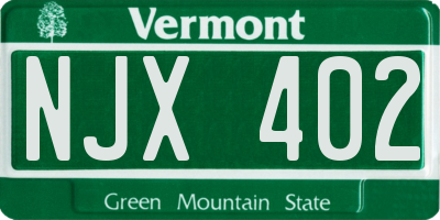 VT license plate NJX402