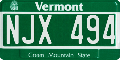 VT license plate NJX494