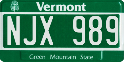 VT license plate NJX989