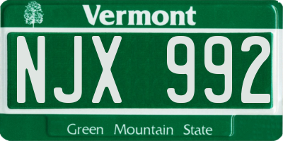 VT license plate NJX992