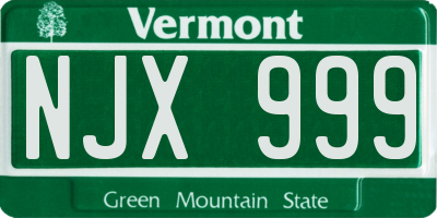 VT license plate NJX999