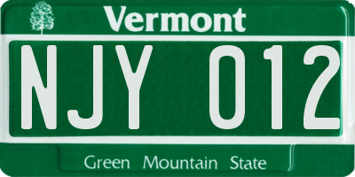 VT license plate NJY012