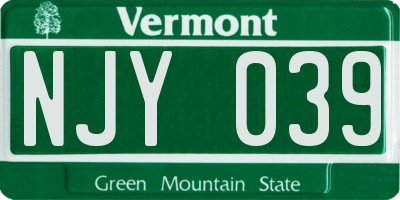 VT license plate NJY039