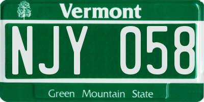 VT license plate NJY058