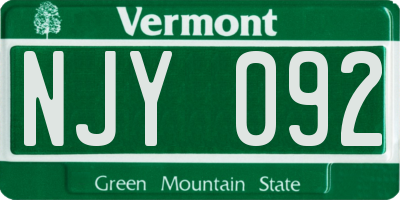 VT license plate NJY092