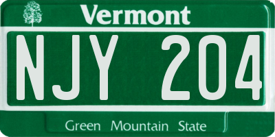 VT license plate NJY204