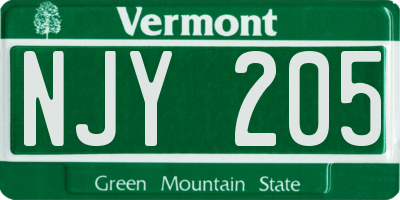VT license plate NJY205