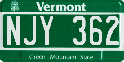 VT license plate NJY362