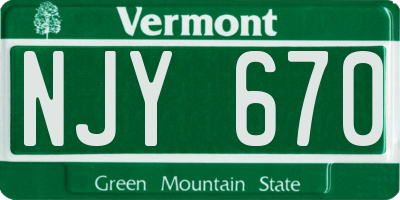 VT license plate NJY670