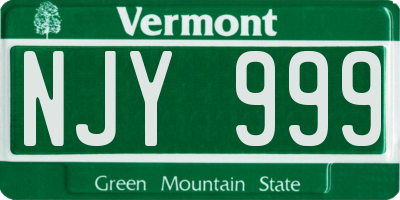 VT license plate NJY999