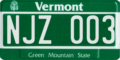 VT license plate NJZ003