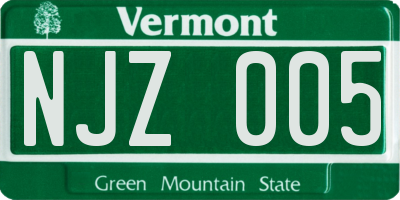 VT license plate NJZ005