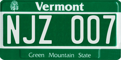 VT license plate NJZ007