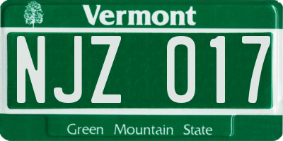 VT license plate NJZ017
