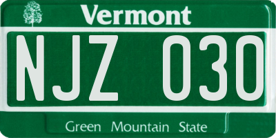 VT license plate NJZ030