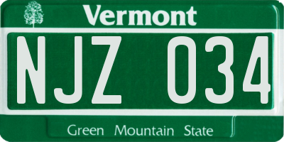 VT license plate NJZ034