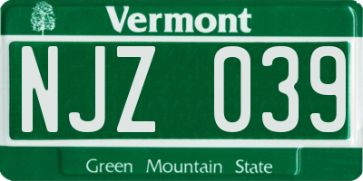 VT license plate NJZ039